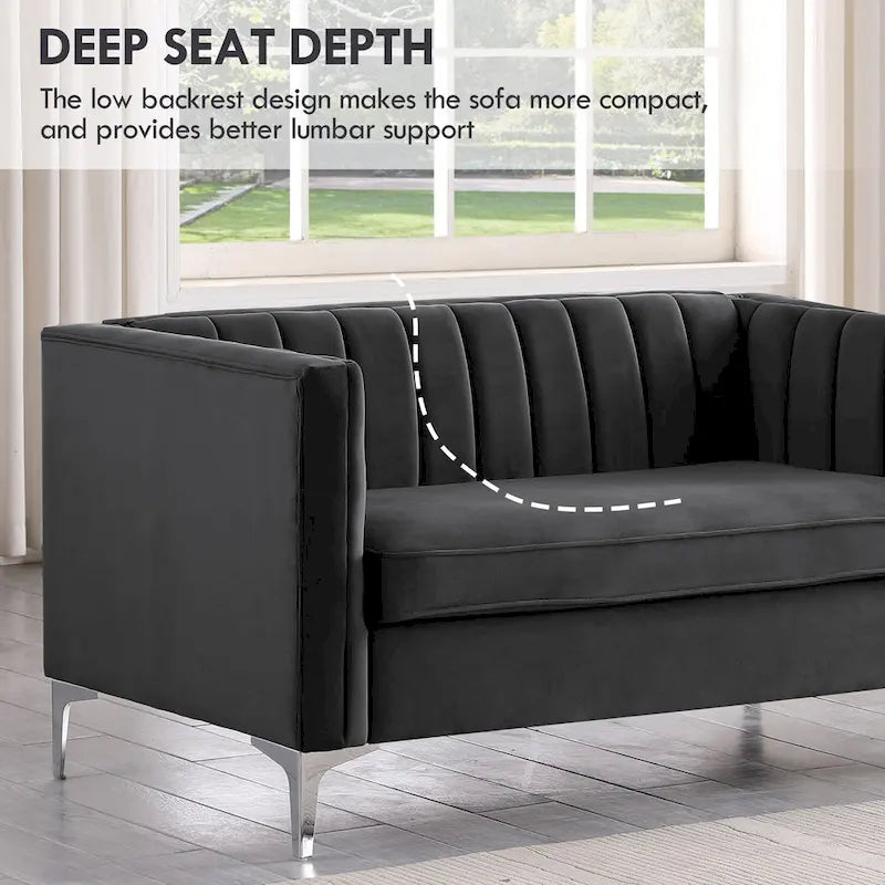 Tapicerowana sofa dwuosobowa – Nowoczesna sofa do salonu, szara, czarna, niebieska, beżowa