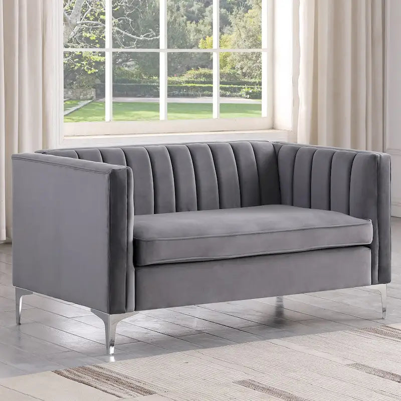 Tapicerowana sofa dwuosobowa – Nowoczesna sofa do salonu, szara, czarna, niebieska, beżowa