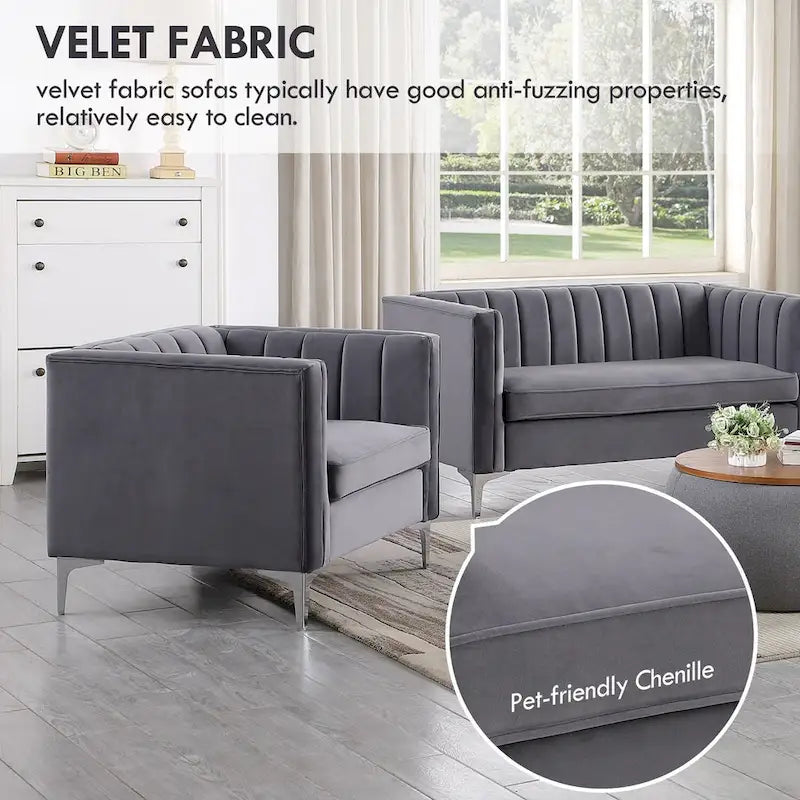 Tapicerowana sofa dwuosobowa – Nowoczesna sofa do salonu, szara, czarna, niebieska, beżowa