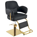 Obrotowe skórzane fotele barberskie w kolorze czarnym, ergonomiczny fotel fryzjerski z podłokietnikami, z wytrzymałą pompą hydrauliczną, regulowany