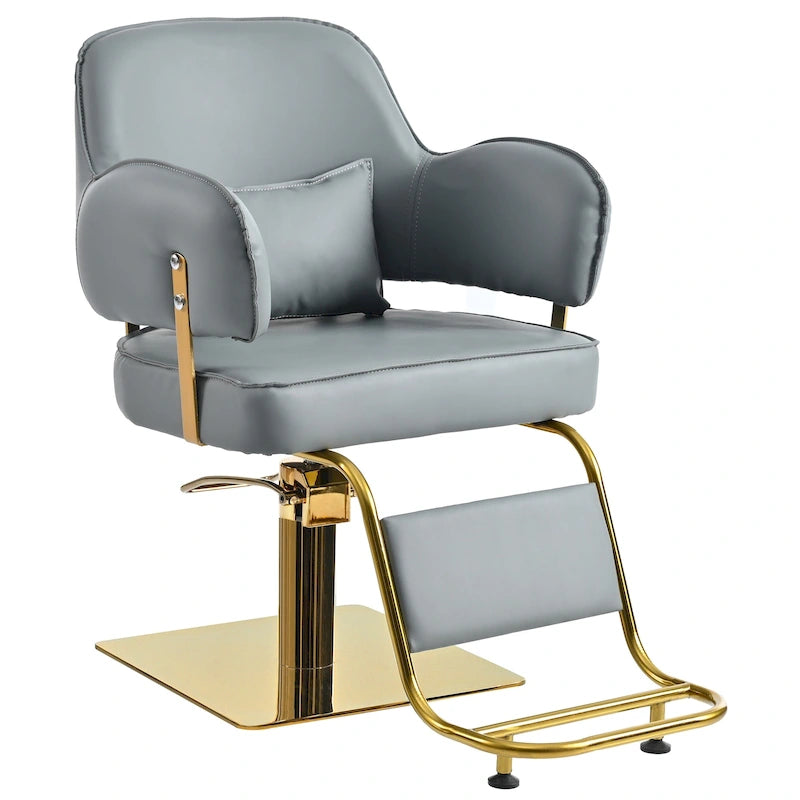 Obrotowe skórzane fotele barberskie w kolorze czarnym, ergonomiczny fotel fryzjerski z podłokietnikami, z wytrzymałą pompą hydrauliczną, regulowany