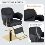 Obrotowe skórzane fotele barberskie w kolorze czarnym, ergonomiczny fotel fryzjerski z podłokietnikami, z wytrzymałą pompą hydrauliczną, regulowany