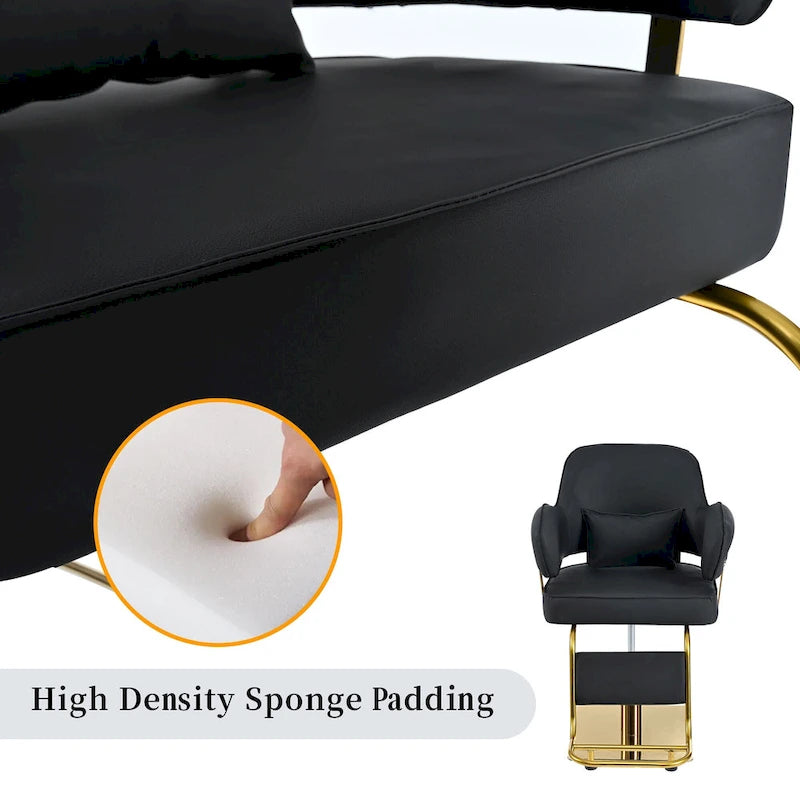 Obrotowe skórzane fotele barberskie w kolorze czarnym, ergonomiczny fotel fryzjerski z podłokietnikami, z wytrzymałą pompą hydrauliczną, regulowany