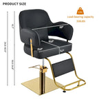 Obrotowe skórzane fotele barberskie w kolorze czarnym, ergonomiczny fotel fryzjerski z podłokietnikami, z wytrzymałą pompą hydrauliczną, regulowany