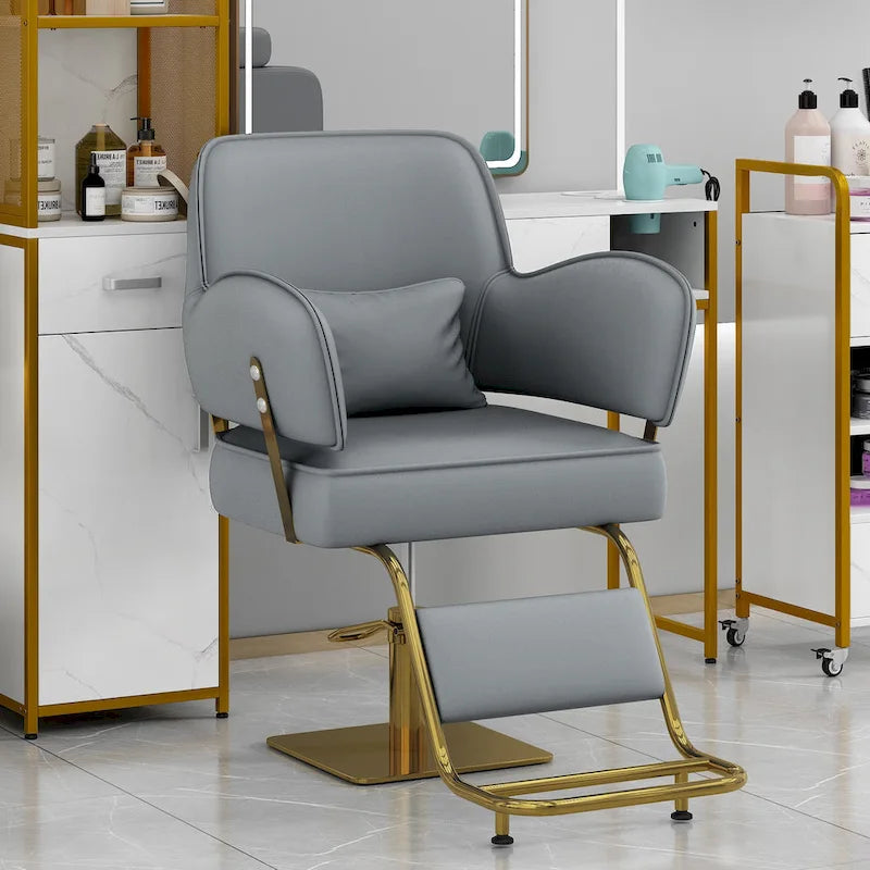 Obrotowe skórzane fotele barberskie w kolorze czarnym, ergonomiczny fotel fryzjerski z podłokietnikami, z wytrzymałą pompą hydrauliczną, regulowany