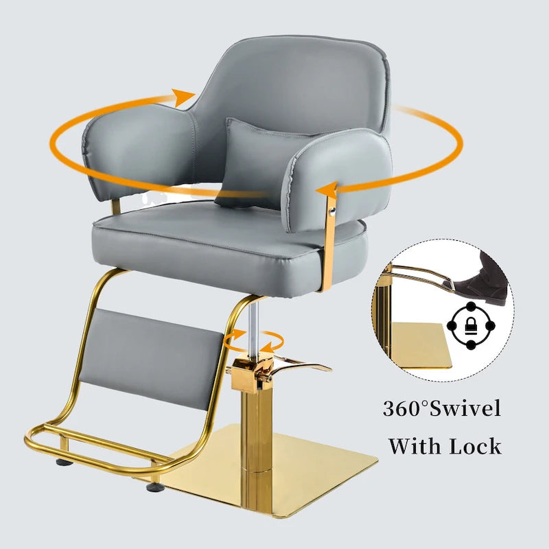 Obrotowe skórzane fotele barberskie w kolorze czarnym, ergonomiczny fotel fryzjerski z podłokietnikami, z wytrzymałą pompą hydrauliczną, regulowany
