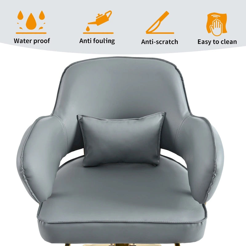 Obrotowe skórzane fotele barberskie w kolorze czarnym, ergonomiczny fotel fryzjerski z podłokietnikami, z wytrzymałą pompą hydrauliczną, regulowany