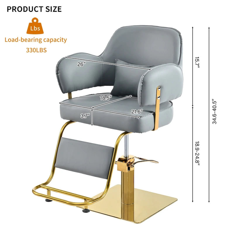 Obrotowe skórzane fotele barberskie w kolorze czarnym, ergonomiczny fotel fryzjerski z podłokietnikami, z wytrzymałą pompą hydrauliczną, regulowany