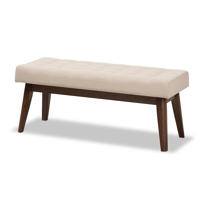 Tapicerowana ławka z guzikami w stylu mid-century, mebel akcentowy do sypialni i przedpokoju