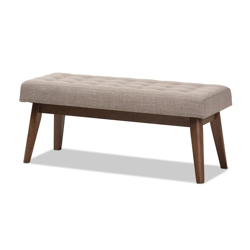 Tapicerowana ławka z guzikami w stylu mid-century, mebel akcentowy do sypialni i przedpokoju