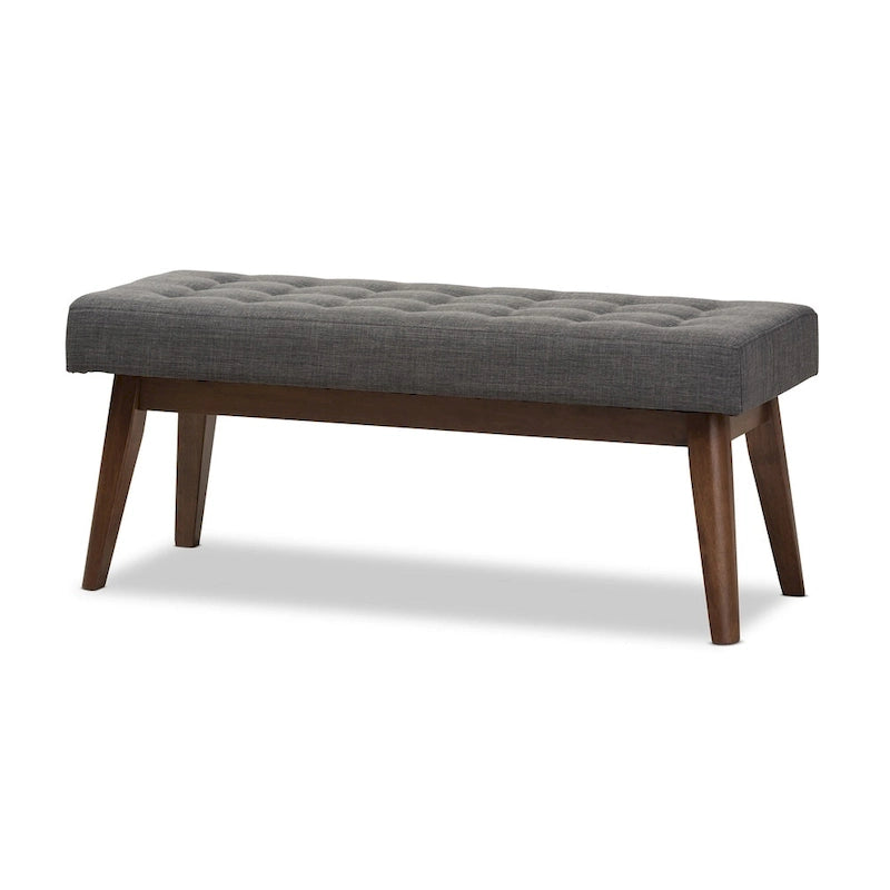 Tapicerowana ławka z guzikami w stylu mid-century, mebel akcentowy do sypialni i przedpokoju