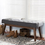 Tapicerowana ławka z guzikami w stylu mid-century, mebel akcentowy do sypialni i przedpokoju