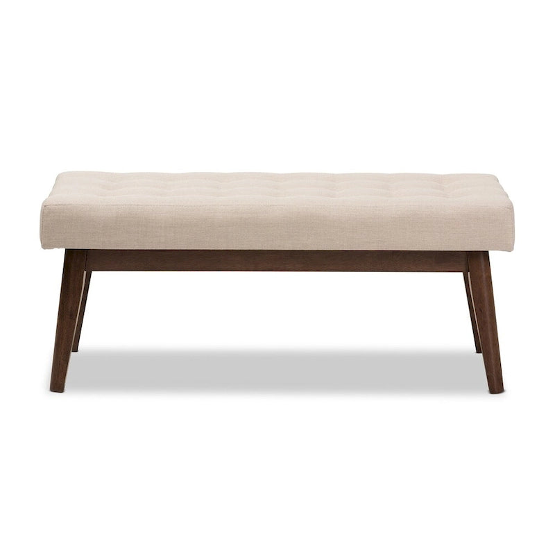 Tapicerowana ławka z guzikami w stylu mid-century, mebel akcentowy do sypialni i przedpokoju