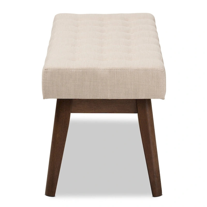 Tapicerowana ławka z guzikami w stylu mid-century, mebel akcentowy do sypialni i przedpokoju