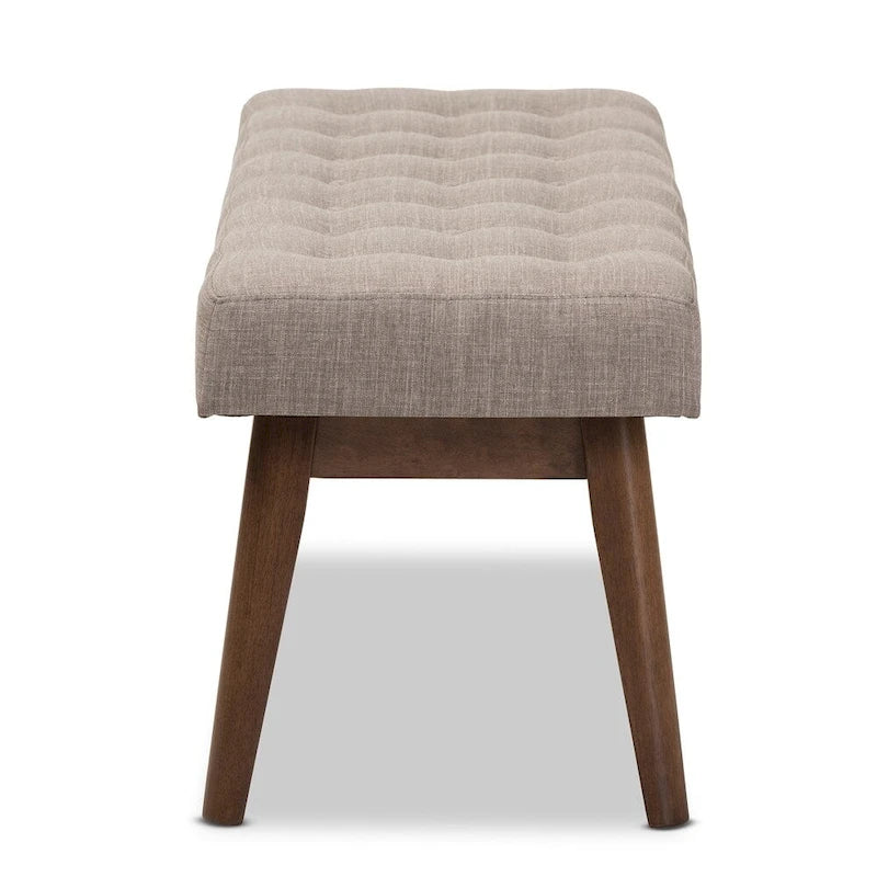 Tapicerowana ławka z guzikami w stylu mid-century, mebel akcentowy do sypialni i przedpokoju