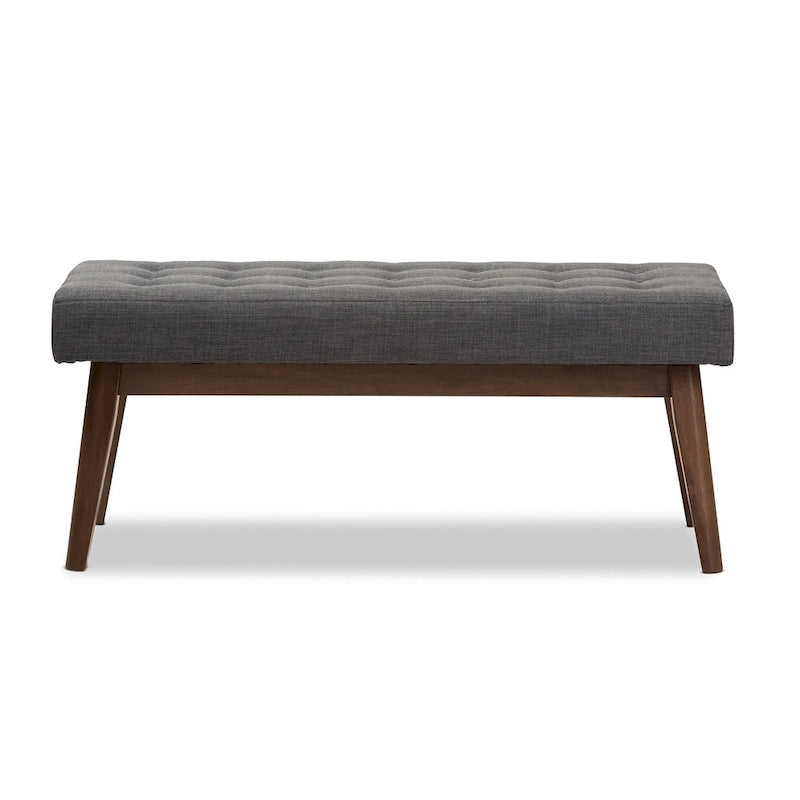 Tapicerowana ławka z guzikami w stylu mid-century, mebel akcentowy do sypialni i przedpokoju