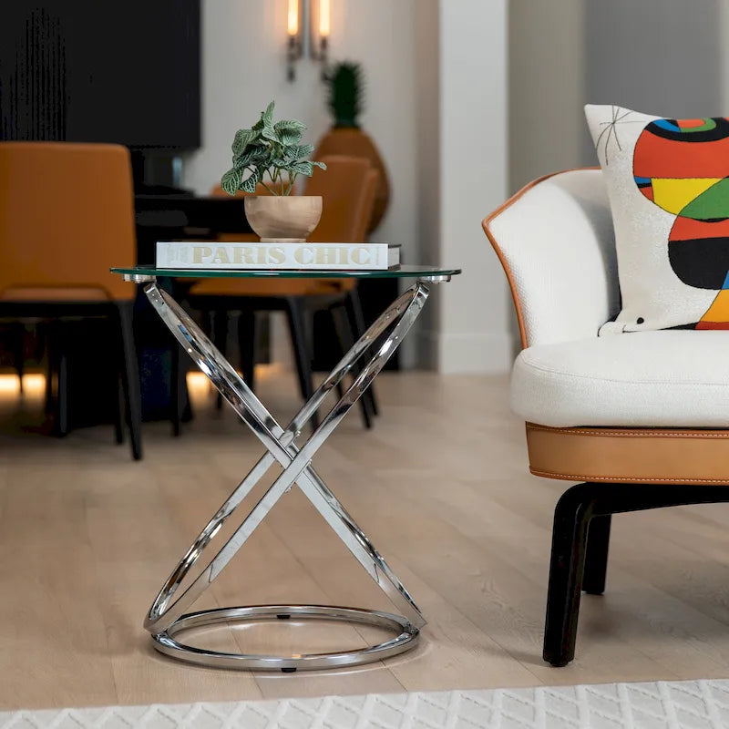 Okrągły stolik końcowy ze szkła hartowanego – Galaxy Design, chrom/przezroczysty lub czarny/przezroczysty