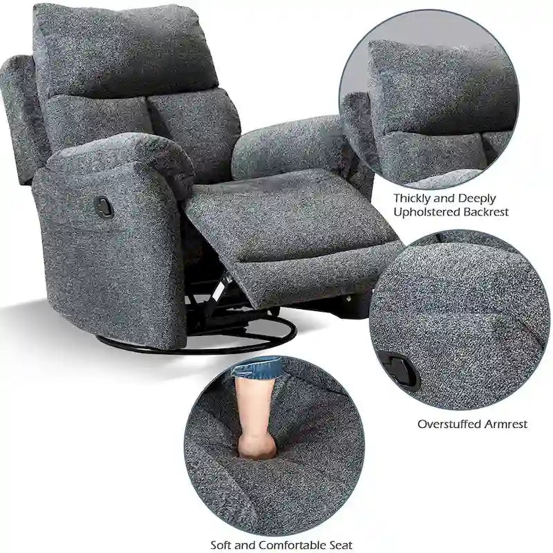 Ręczny, tapicerowany, miękki fotel bujany rozkładany, sofa do salonu