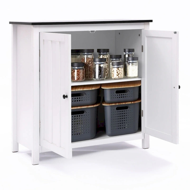 Biała Szafka Łazienkowa z MDF z Dwoma Drzwiczkami i Regulowaną Półką - 82 cm (wys.) x 80 cm (szer.) x 37 cm (gł.)