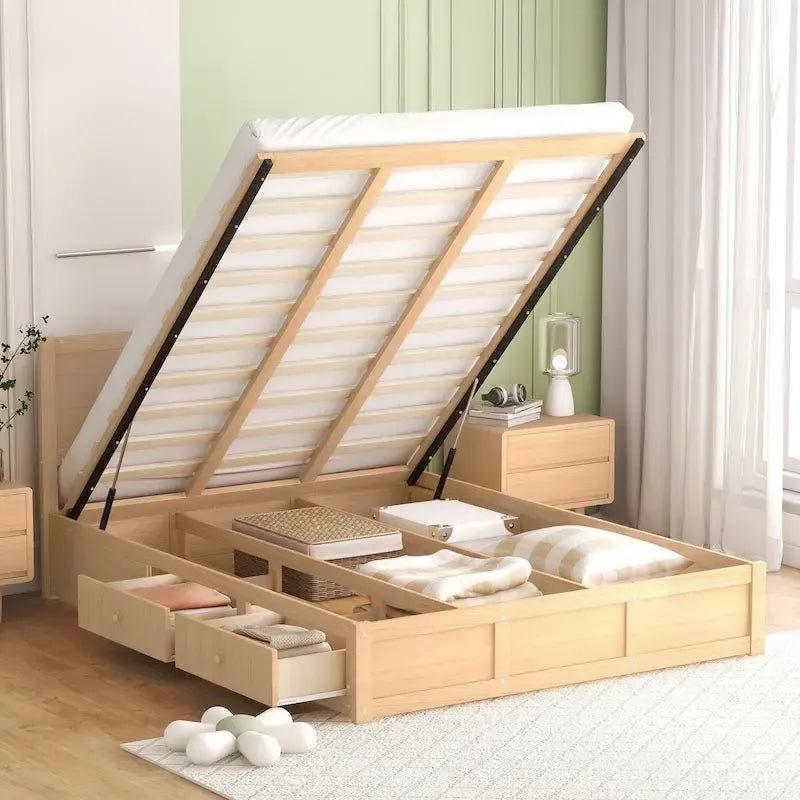 Łóżko platformowe Queen Size ze schowkiem i 2 szufladami