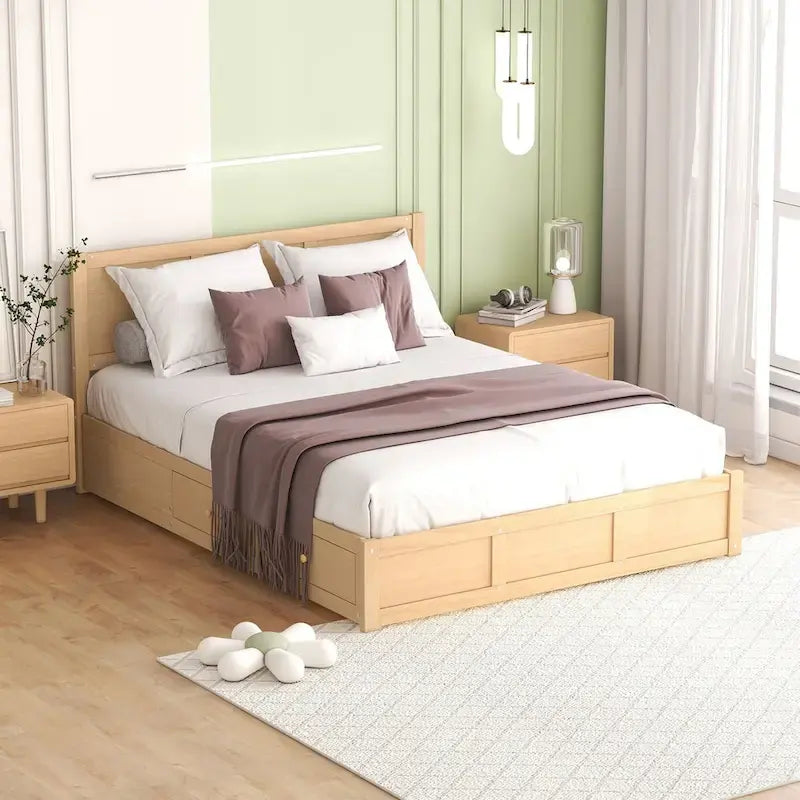 Łóżko platformowe Queen Size ze schowkiem i 2 szufladami
