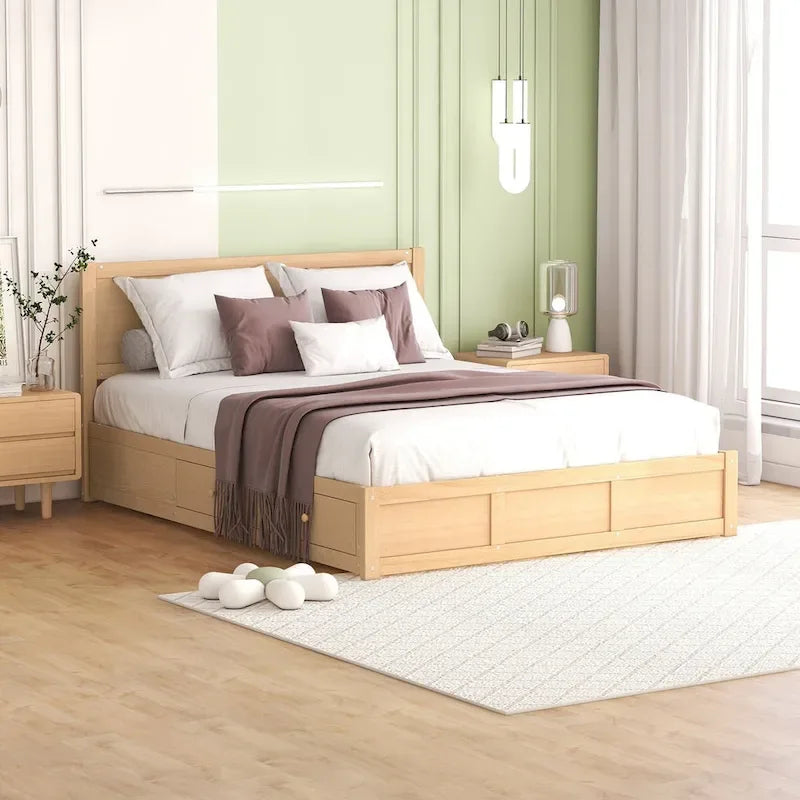 Łóżko platformowe Queen Size ze schowkiem i 2 szufladami