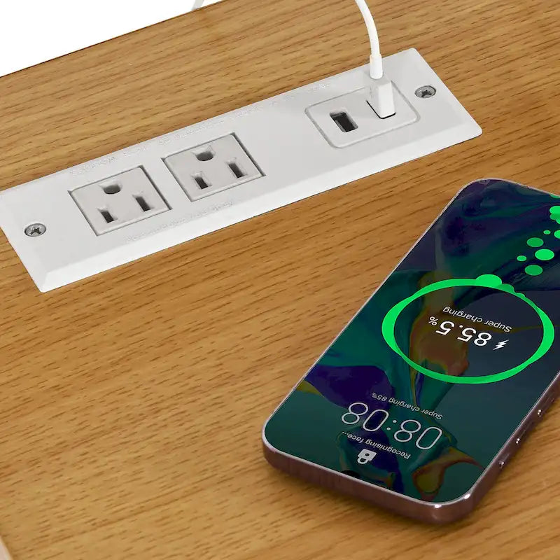 Duża wyspa kuchenna na kółkach z regałem piekarniczym, gniazdkiem elektrycznym, oświetleniem LED i wysoką półką