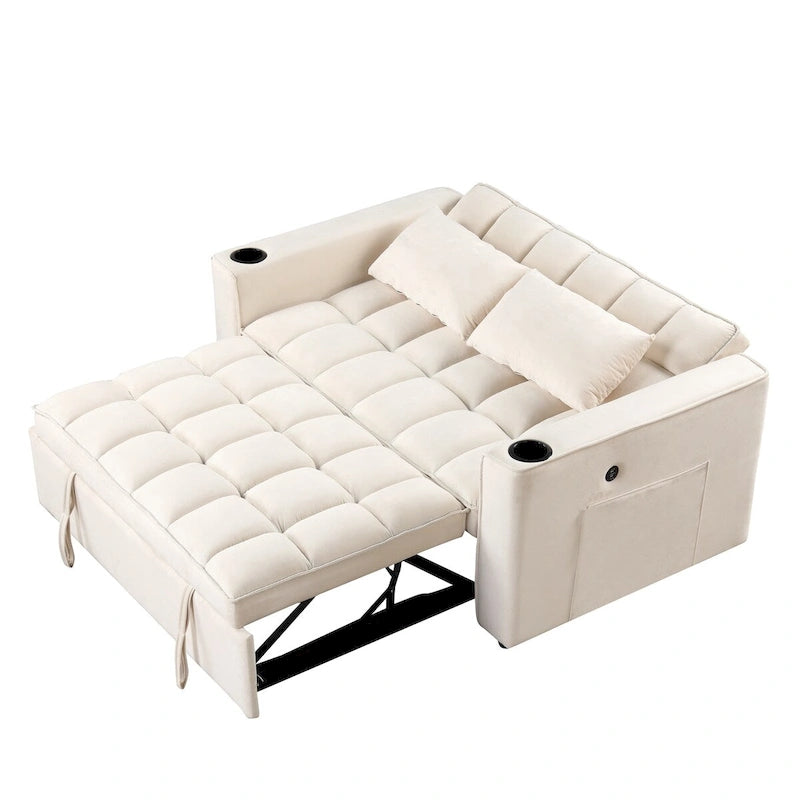 Aksamitna rozkładana sofa wielofunkcyjna z uchwytem na kubki i portem USB