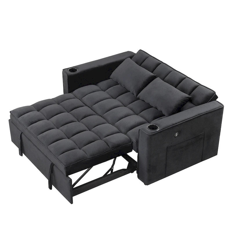 Aksamitna rozkładana sofa wielofunkcyjna z uchwytem na kubki i portem USB
