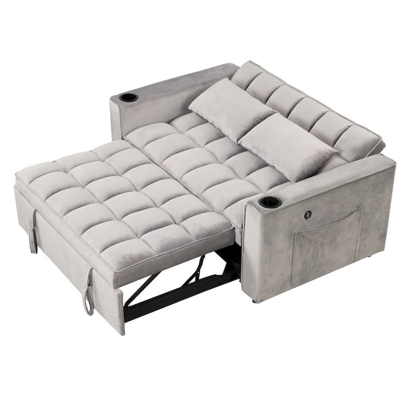 Aksamitna rozkładana sofa wielofunkcyjna z uchwytem na kubki i portem USB