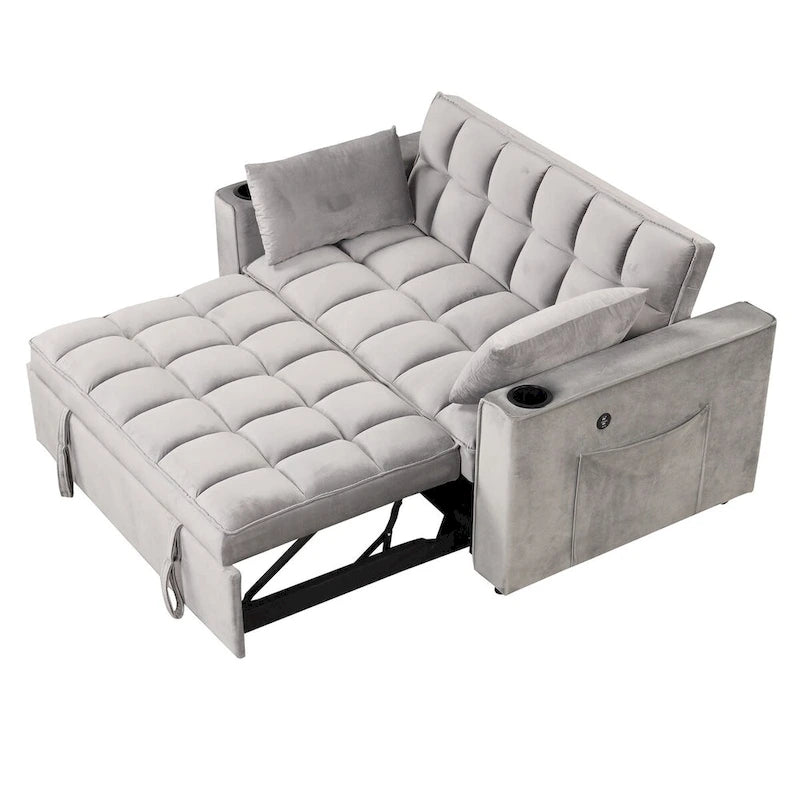 Aksamitna rozkładana sofa wielofunkcyjna z uchwytem na kubki i portem USB
