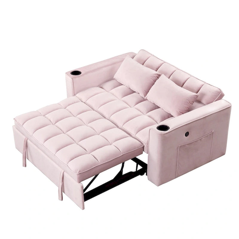 Aksamitna rozkładana sofa wielofunkcyjna z uchwytem na kubki i portem USB