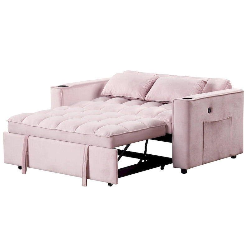 Aksamitna rozkładana sofa wielofunkcyjna z uchwytem na kubki i portem USB