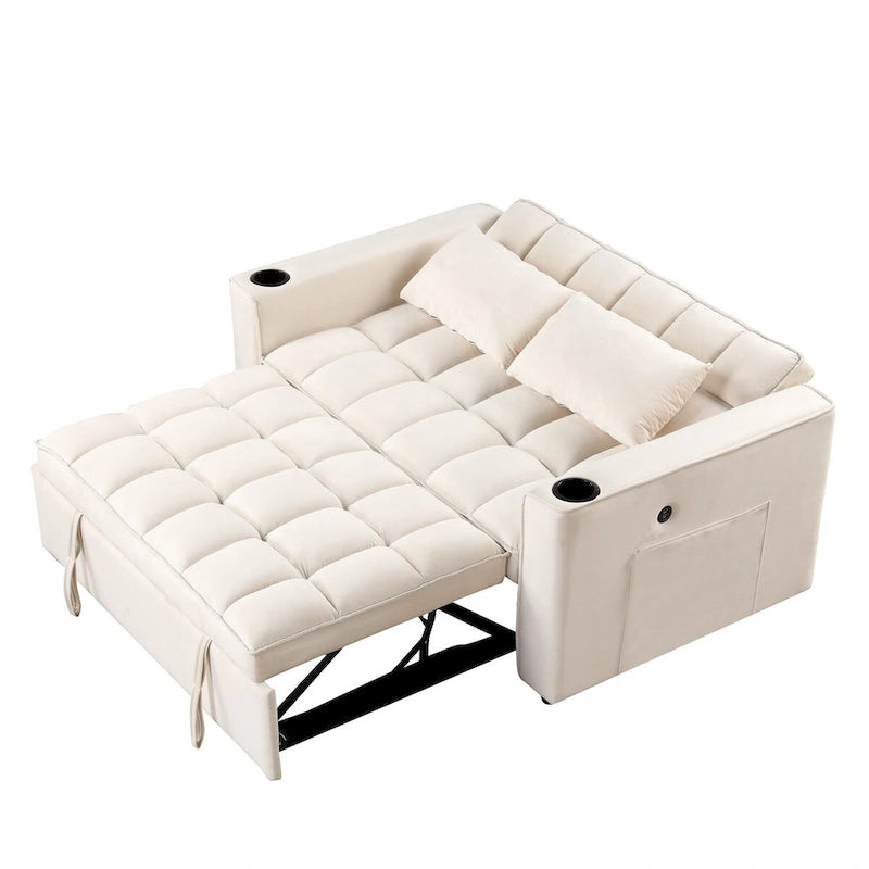 Aksamitna rozkładana sofa wielofunkcyjna z uchwytem na kubki i portem USB