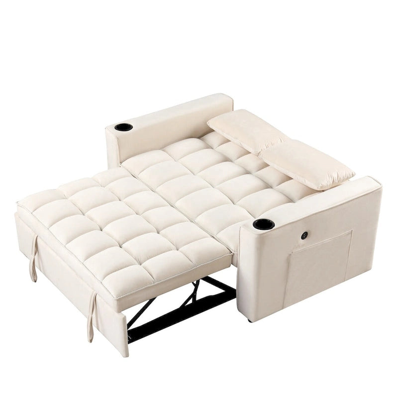 Aksamitna rozkładana sofa wielofunkcyjna z uchwytem na kubki i portem USB