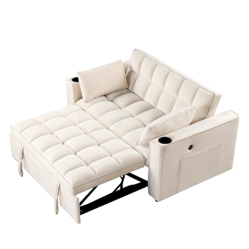 Aksamitna rozkładana sofa wielofunkcyjna z uchwytem na kubki i portem USB