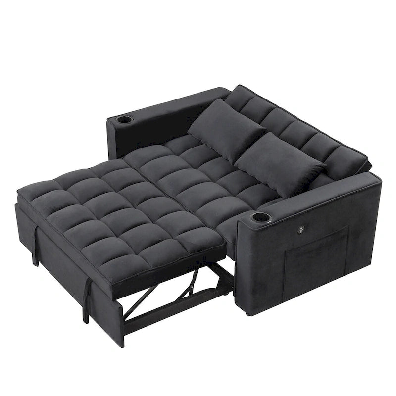 Aksamitna rozkładana sofa wielofunkcyjna z uchwytem na kubki i portem USB