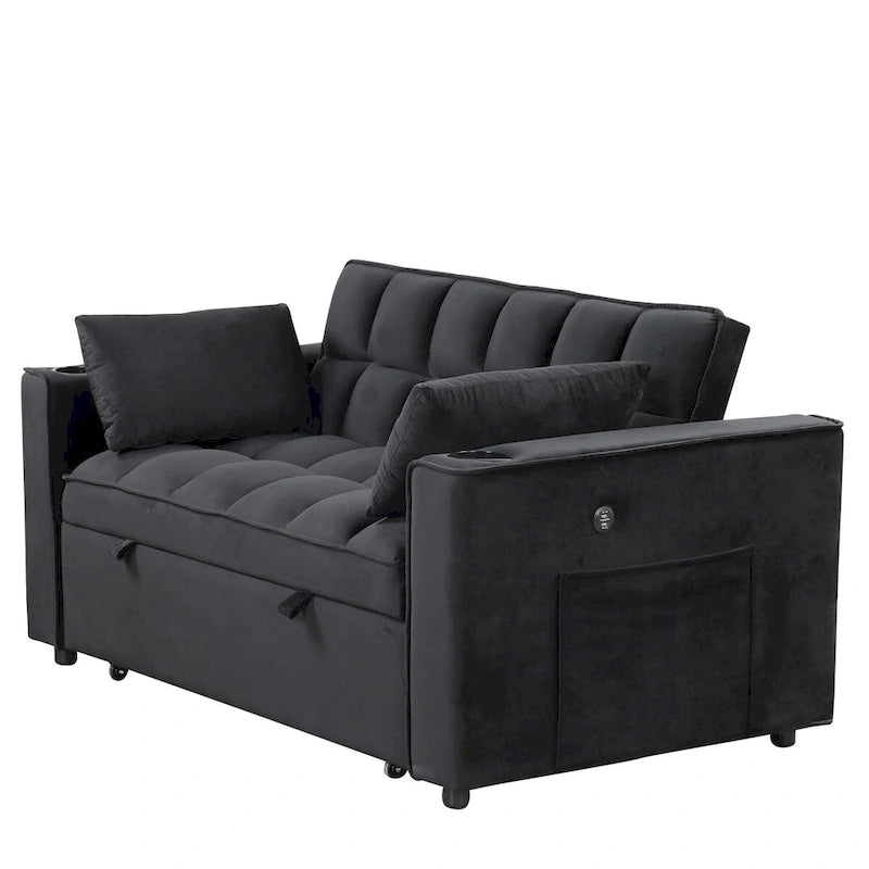 Aksamitna rozkładana sofa wielofunkcyjna z uchwytem na kubki i portem USB