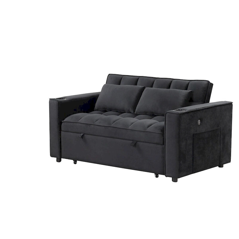 Aksamitna rozkładana sofa wielofunkcyjna z uchwytem na kubki i portem USB