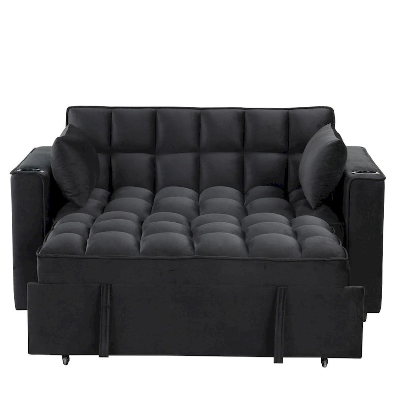 Aksamitna rozkładana sofa wielofunkcyjna z uchwytem na kubki i portem USB