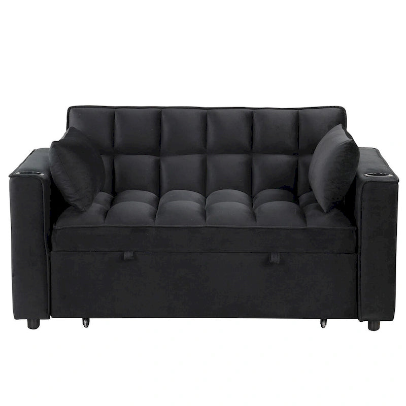 Aksamitna rozkładana sofa wielofunkcyjna z uchwytem na kubki i portem USB