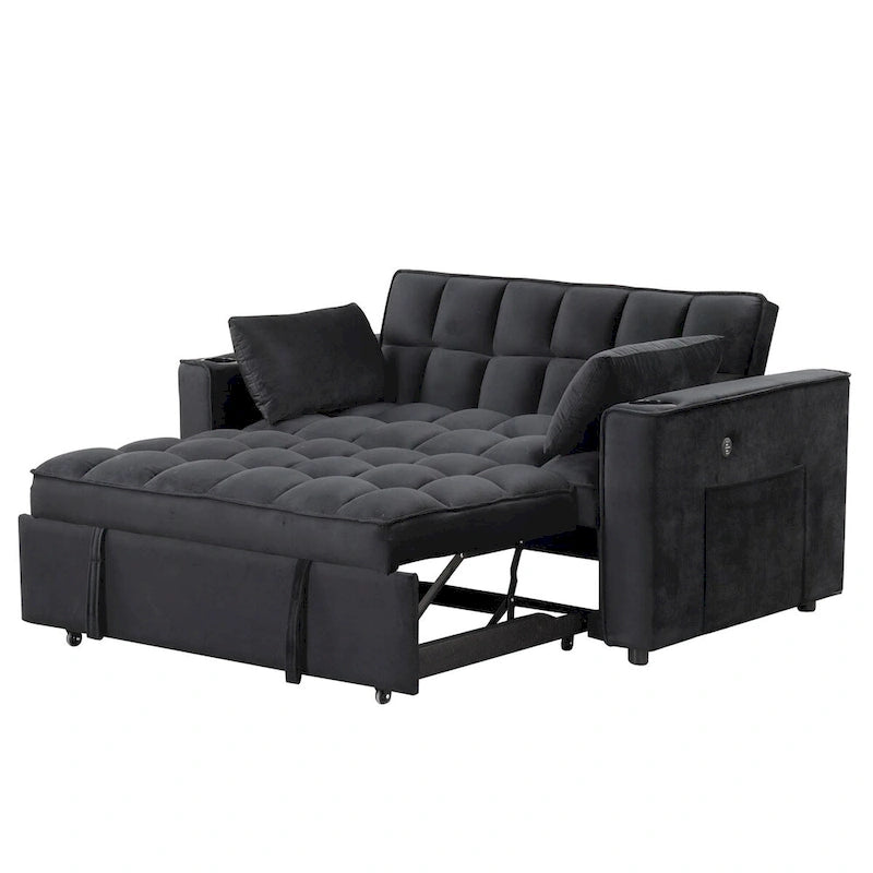 Aksamitna rozkładana sofa wielofunkcyjna z uchwytem na kubki i portem USB