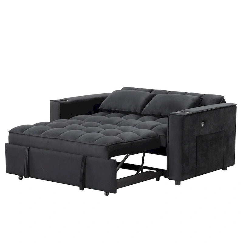 Aksamitna rozkładana sofa wielofunkcyjna z uchwytem na kubki i portem USB