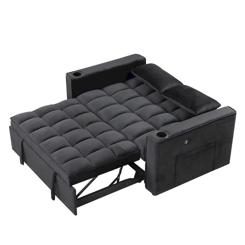 Aksamitna rozkładana sofa wielofunkcyjna z uchwytem na kubki i portem USB