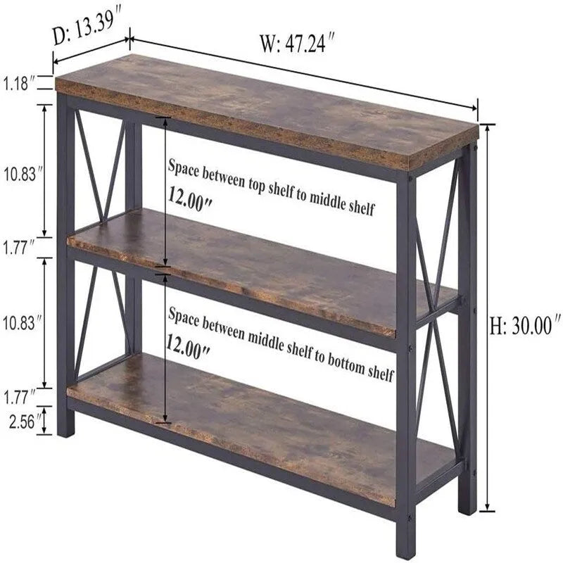 Industrialny stolik konsolowy za sofę - 13.39D x 47.24W x 30H