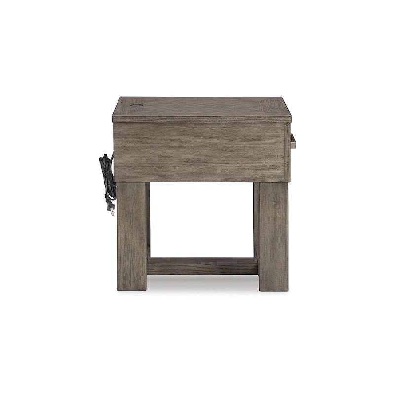 Stolik boczny z blatem z forniru drewnianego – 56 cm szer. x 61 cm gł. x 61 cm wys., wykończenie szarobrązowe i białe