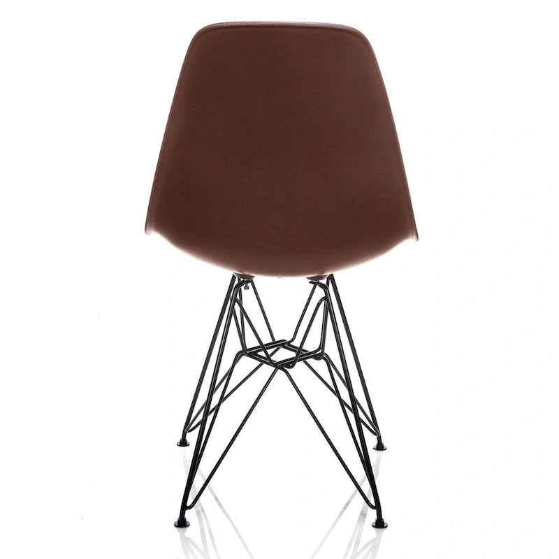 Krzesło do jadalni Nature Series DSR w stylu mid-century modern, z drewnianym usłojeniem, z akcentem, z czarnymi nogami Eiffel ze stali
