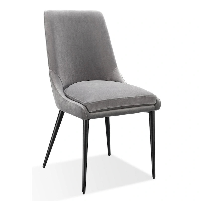 Wils 20 Inch Set of 2 Dining Chairs, Gray Velvet, Black Tapered Metal Legs